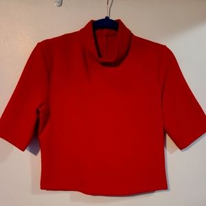ZARA Red Mock Neck Short Sleeve Textured Fabric Crop Shirt